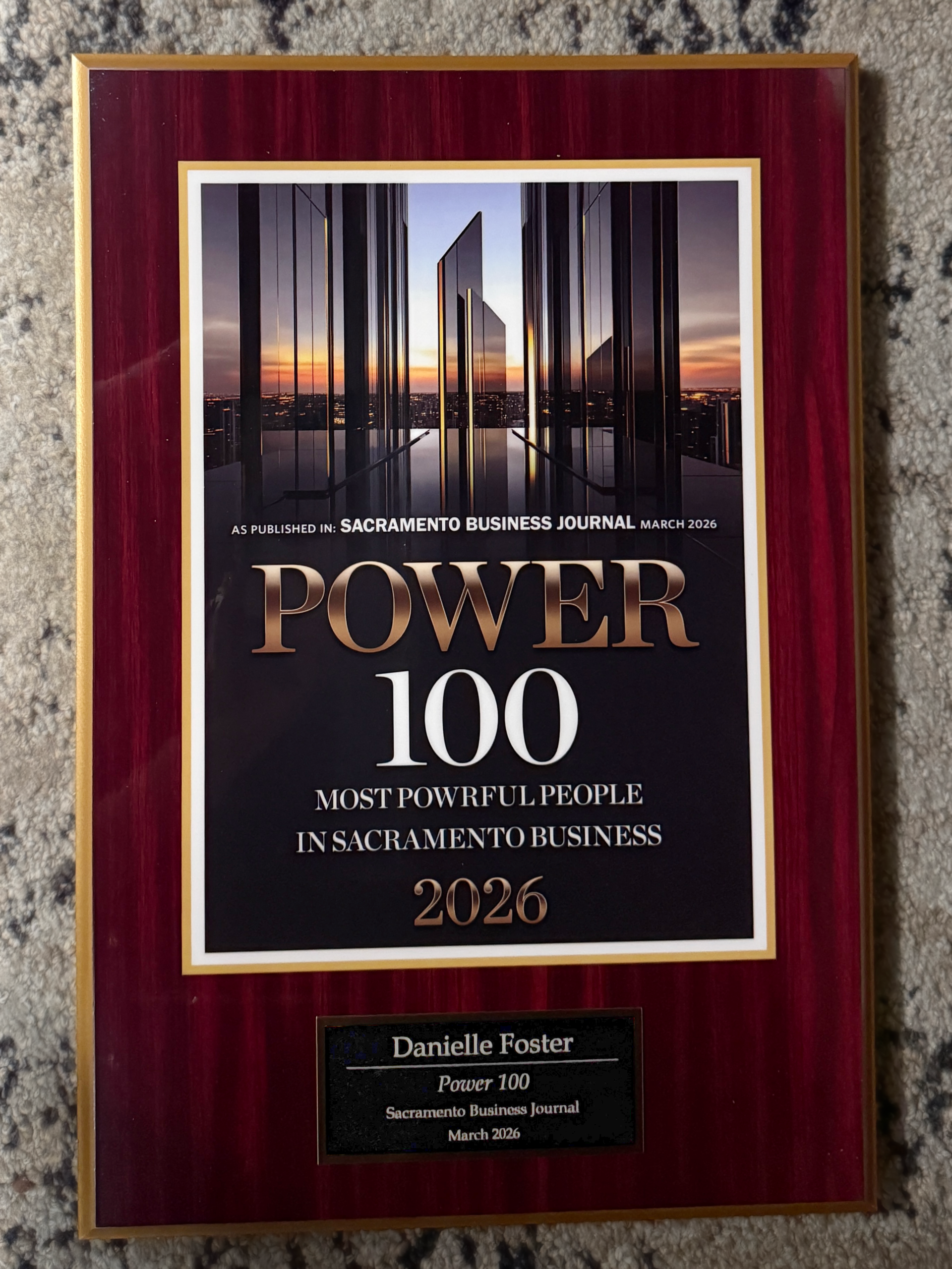 Danielle Foster's Power 100 Plaque
